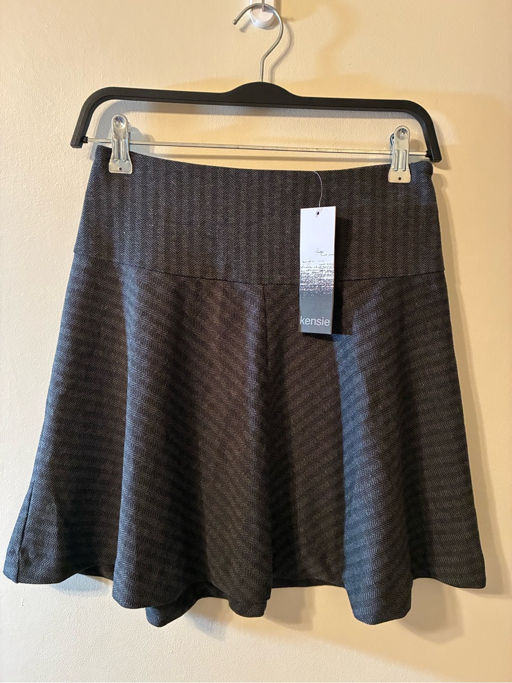 NWT Kensie Herringbone A-Line Skater Mini Skirt Charcoal Gray Flared Office XS